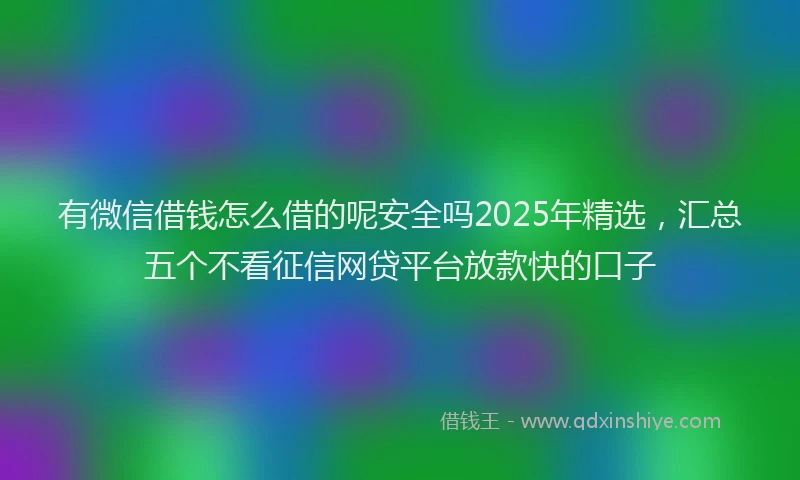 有微信借钱怎么借的呢安全吗2025年精选，汇总五个不看征信网贷平台放款快的口子