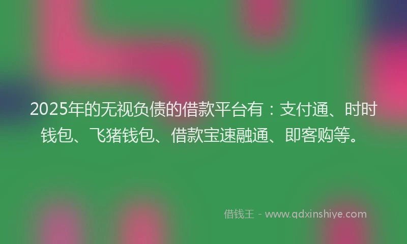 2025年的无视负债的借款平台有：支付通、时时钱包、飞猪钱包、借款宝速融通、即客购等。