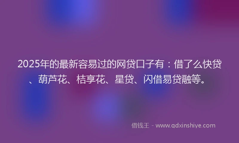 2025年的最新容易过的网贷口子有：借了么快贷、葫芦花、桔享花、星贷、闪借易贷融等。