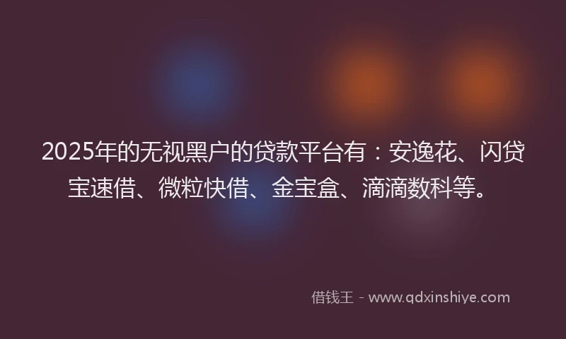 2025年的无视黑户的贷款平台有：安逸花、闪贷宝速借、微粒快借、金宝盒、滴滴数科等。
