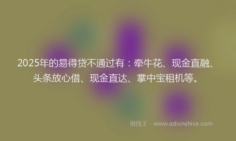 2025年的易得贷不通过有：牵牛花、现金直融、头条放心借、现金直达、掌中宝租机等。