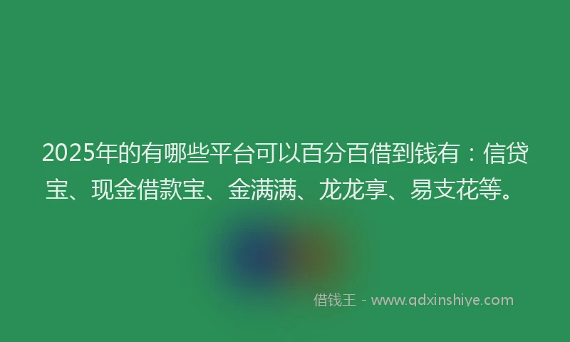 2025年的有哪些平台可以百分百借到钱有：信贷宝、现金借款宝、金满满、龙龙享、易支花等。