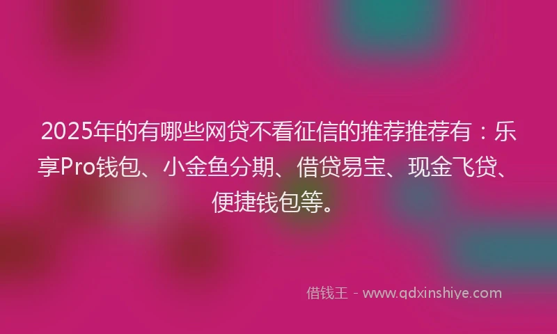 2025年的有哪些网贷不看征信的推荐推荐有：乐享Pro钱包、小金鱼分期、借贷易宝、现金飞贷、便捷钱包等。