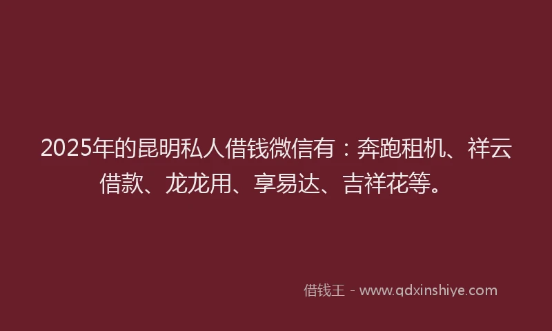 2025年的昆明私人借钱微信有：奔跑租机、祥云借款、龙龙用、享易达、吉祥花等。