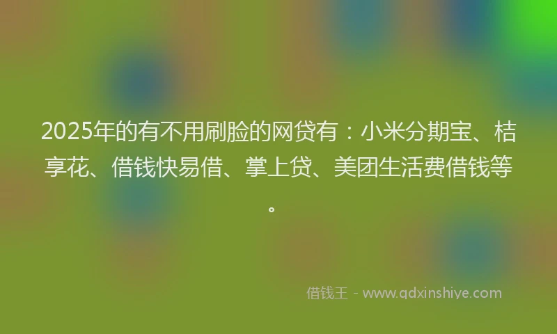 2025年的有不用刷脸的网贷有：小米分期宝、桔享花、借钱快易借、掌上贷、美团生活费借钱等。