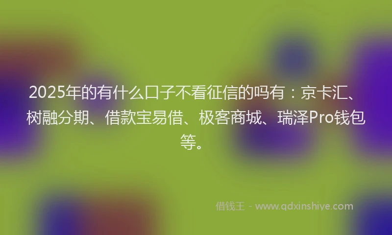 2025年的有什么口子不看征信的吗有：京卡汇、树融分期、借款宝易借、极客商城、瑞泽Pro钱包等。
