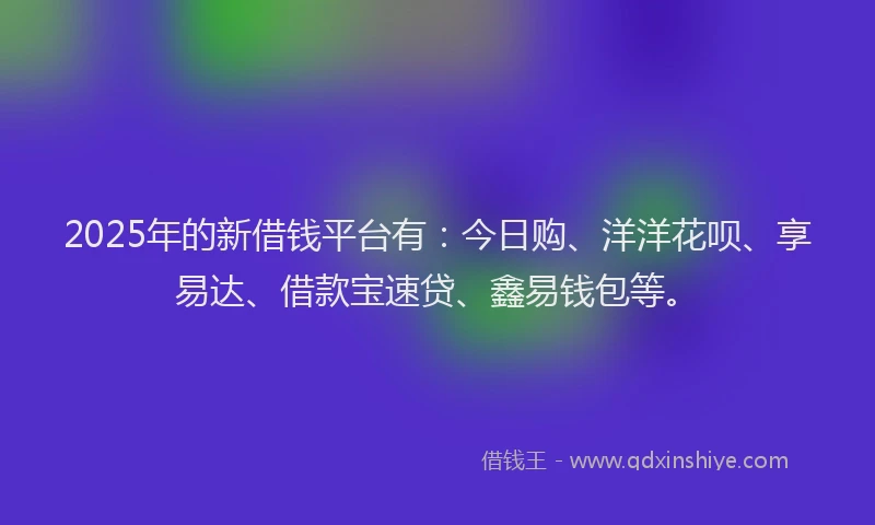 2025年的新借钱平台有：今日购、洋洋花呗、享易达、借款宝速贷、鑫易钱包等。