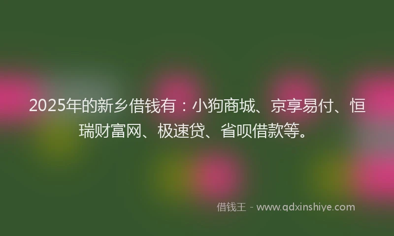 2025年的新乡借钱有：小狗商城、京享易付、恒瑞财富网、极速贷、省呗借款等。