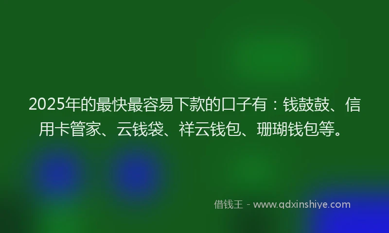 2025年的最快最容易下款的口子有：钱鼓鼓、信用卡管家、云钱袋、祥云钱包、珊瑚钱包等。