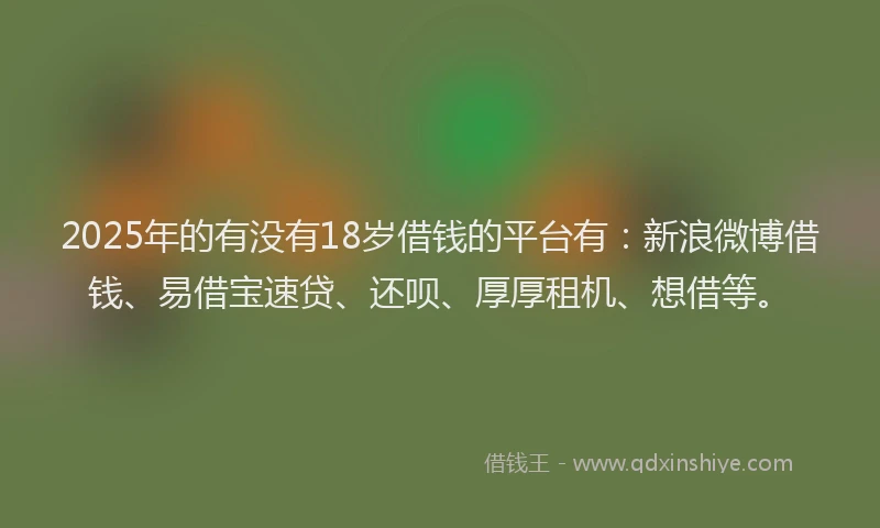 2025年的有没有18岁借钱的平台有：新浪微博借钱、易借宝速贷、还呗、厚厚租机、想借等。