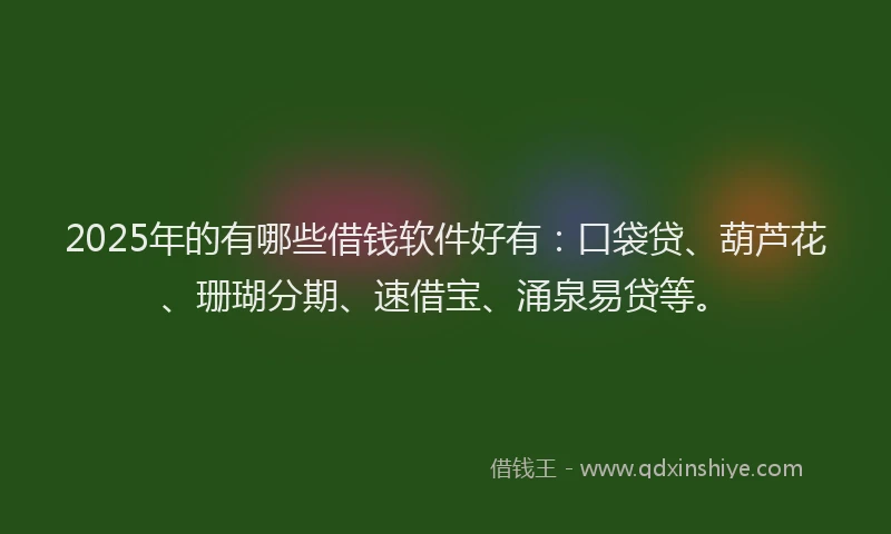 2025年的有哪些借钱软件好有：口袋贷、葫芦花、珊瑚分期、速借宝、涌泉易贷等。