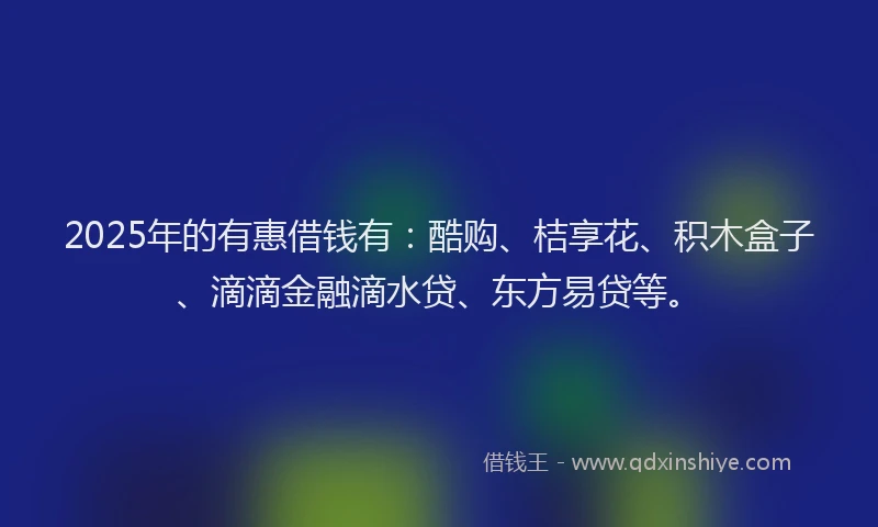 2025年的有惠借钱有：酷购、桔享花、积木盒子、滴滴金融滴水贷、东方易贷等。