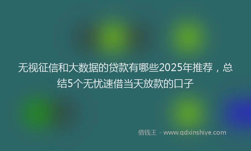 无视征信和大数据的贷款有哪些2025年推荐，总结5个无忧速借当天放款的口子