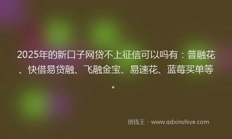 2025年的新口子网贷不上征信可以吗有：普融花、快借易贷融、飞融金宝、易速花、蓝莓买单等。