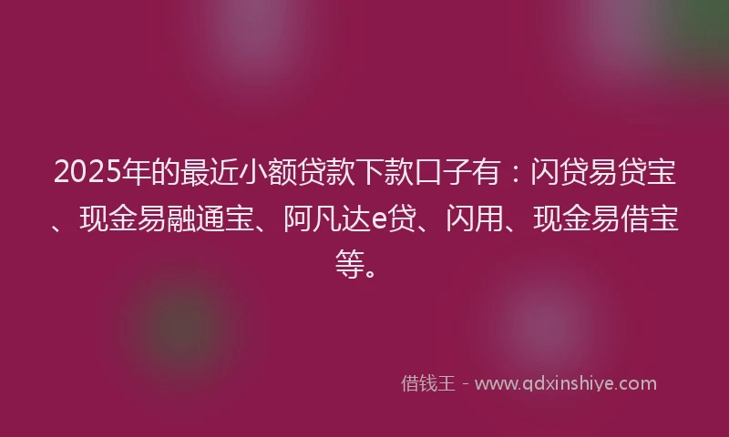 2025年的最近小额贷款下款口子有：闪贷易贷宝、现金易融通宝、阿凡达e贷、闪用、现金易借宝等。