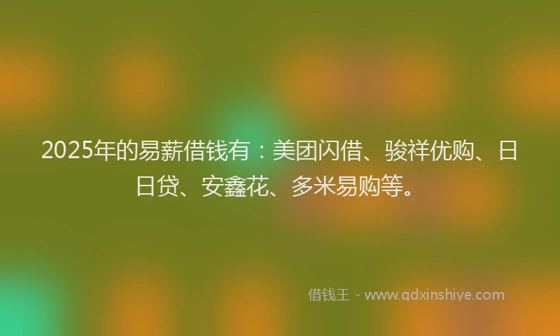 2025年的易薪借钱有：美团闪借、骏祥优购、日日贷、安鑫花、多米易购等。