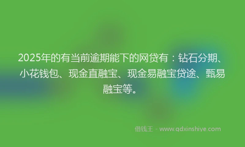 2025年的有当前逾期能下的网贷有：钻石分期、小花钱包、现金直融宝、现金易融宝贷途、甄易融宝等。