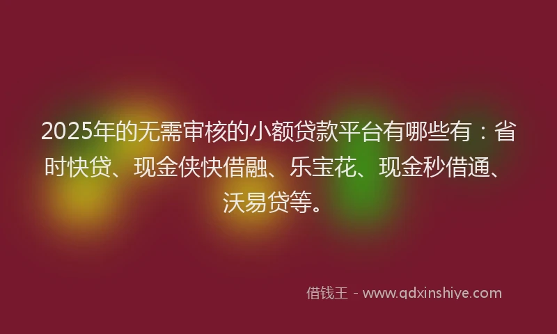 2025年的无需审核的小额贷款平台有哪些有：省时快贷、现金侠快借融、乐宝花、现金秒借通、沃易贷等。