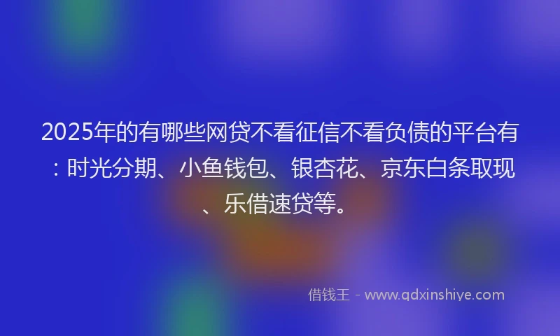 2025年的有哪些网贷不看征信不看负债的平台有：时光分期、小鱼钱包、银杏花、京东白条取现、乐借速贷等。