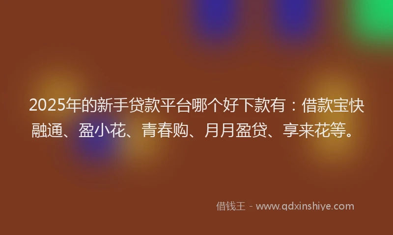 2025年的新手贷款平台哪个好下款有：借款宝快融通、盈小花、青春购、月月盈贷、享来花等。