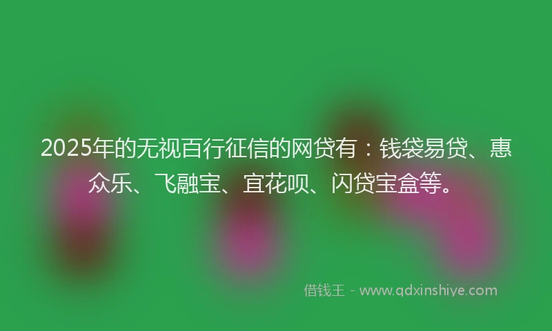 2025年的无视百行征信的网贷有：钱袋易贷、惠众乐、飞融宝、宜花呗、闪贷宝盒等。