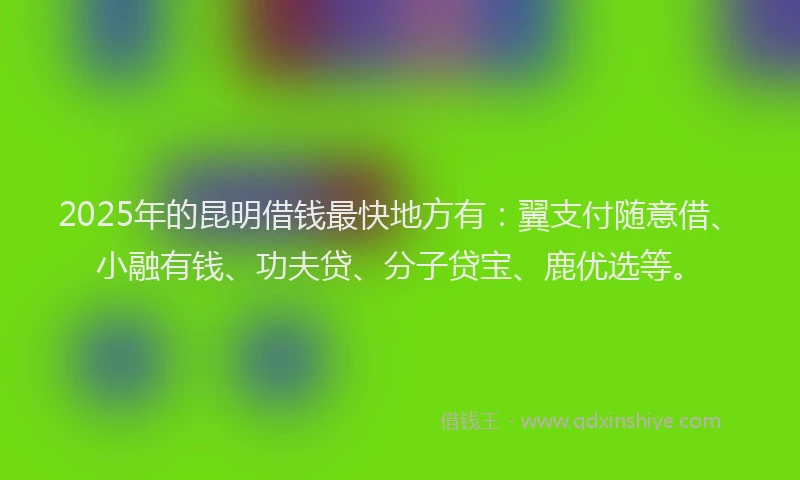 2025年的昆明借钱最快地方有：翼支付随意借、小融有钱、功夫贷、分子贷宝、鹿优选等。
