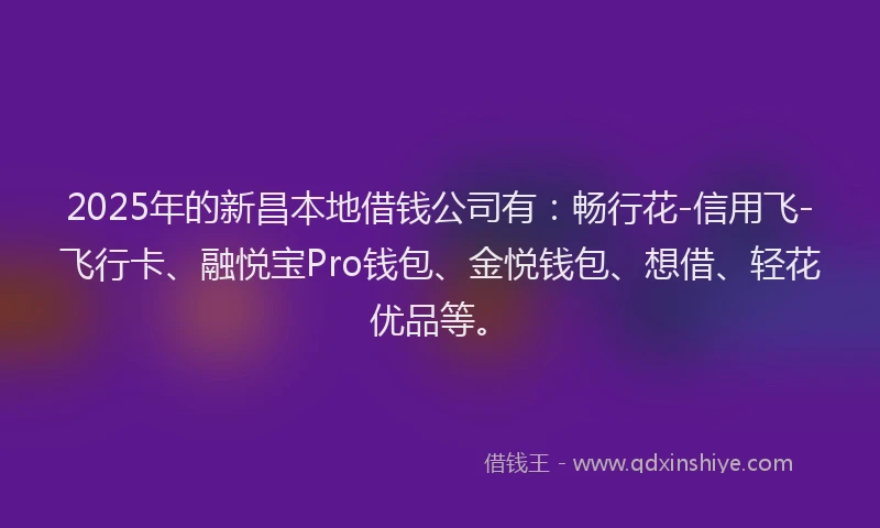 2025年的新昌本地借钱公司有：畅行花-信用飞-飞行卡、融悦宝Pro钱包、金悦钱包、想借、轻花优品等。