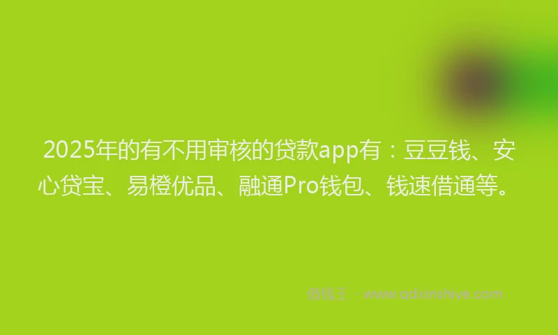 2025年的有不用审核的贷款app有：豆豆钱、安心贷宝、易橙优品、融通Pro钱包、钱速借通等。