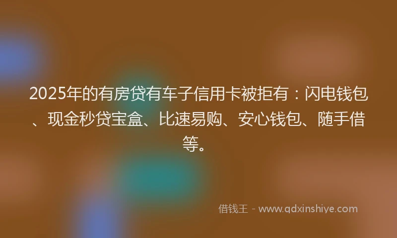 2025年的有房贷有车子信用卡被拒有：闪电钱包、现金秒贷宝盒、比速易购、安心钱包、随手借等。