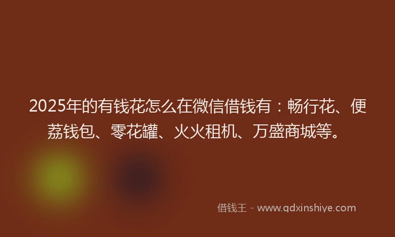 2025年的有钱花怎么在微信借钱有：畅行花、便荔钱包、零花罐、火火租机、万盛商城等。