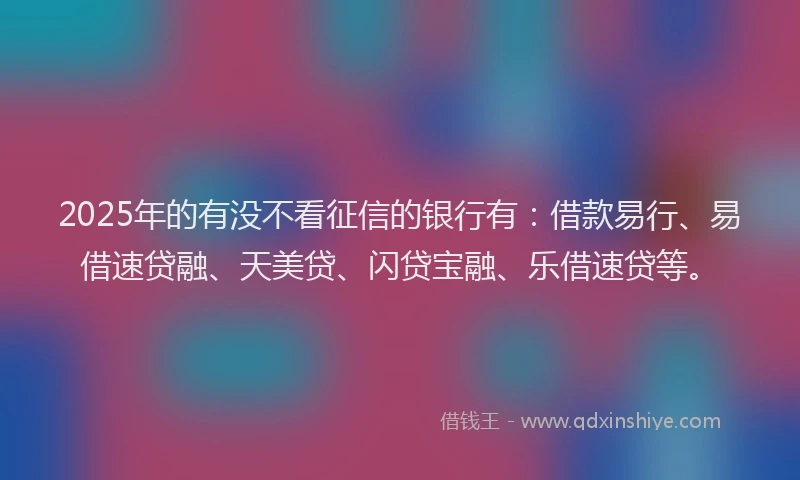 2025年的有没不看征信的银行有：借款易行、易借速贷融、天美贷、闪贷宝融、乐借速贷等。