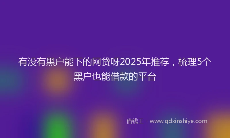 有没有黑户能下的网贷呀2025年推荐，梳理5个黑户也能借款的平台