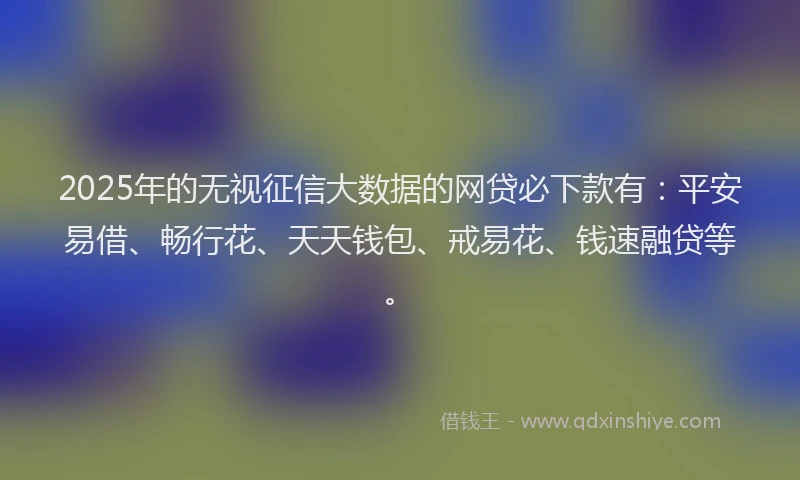 2025年的无视征信大数据的网贷必下款有：平安易借、畅行花、天天钱包、戒易花、钱速融贷等。