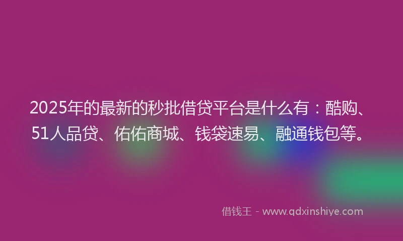 2025年的最新的秒批借贷平台是什么有：酷购、51人品贷、佑佑商城、钱袋速易、融通钱包等。