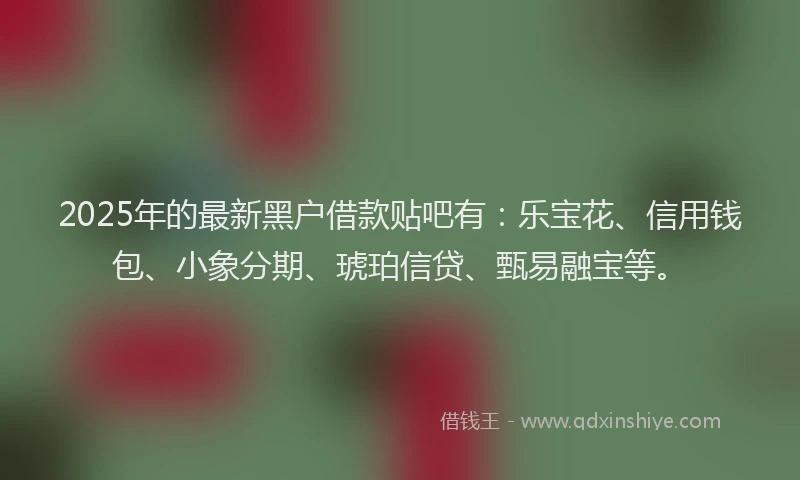 2025年的最新黑户借款贴吧有：乐宝花、信用钱包、小象分期、琥珀信贷、甄易融宝等。