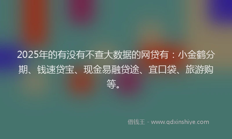 2025年的有没有不查大数据的网贷有：小金鹤分期、钱速贷宝、现金易融贷途、宜口袋、旅游购等。