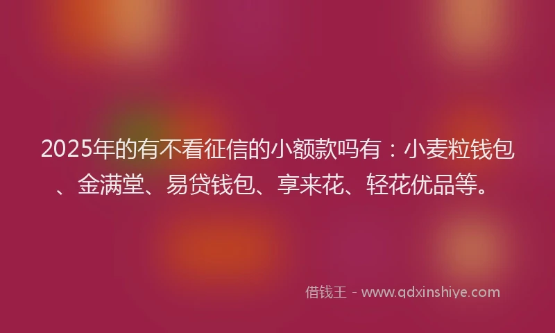 2025年的有不看征信的小额款吗有：小麦粒钱包、金满堂、易贷钱包、享来花、轻花优品等。