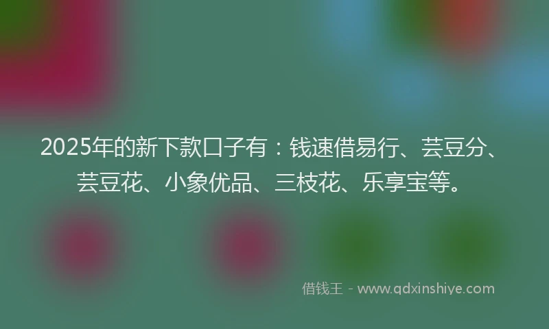 2025年的新下款口子有：钱速借易行、芸豆分、芸豆花、小象优品、三枝花、乐享宝等。