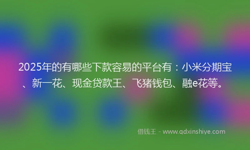 2025年的有哪些下款容易的平台有：小米分期宝、新一花、现金贷款王、飞猪钱包、融e花等。