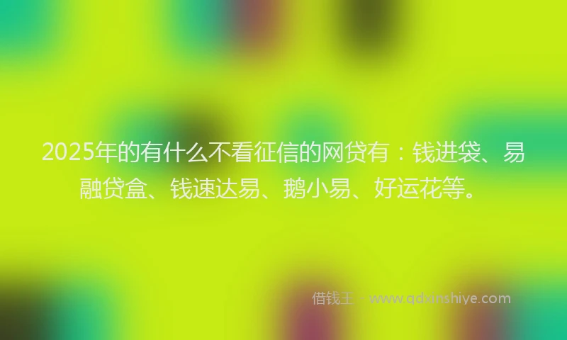 2025年的有什么不看征信的网贷有：钱进袋、易融贷盒、钱速达易、鹅小易、好运花等。