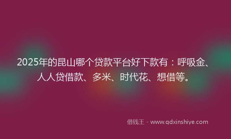 2025年的昆山哪个贷款平台好下款有：呼吸金、人人贷借款、多米、时代花、想借等。