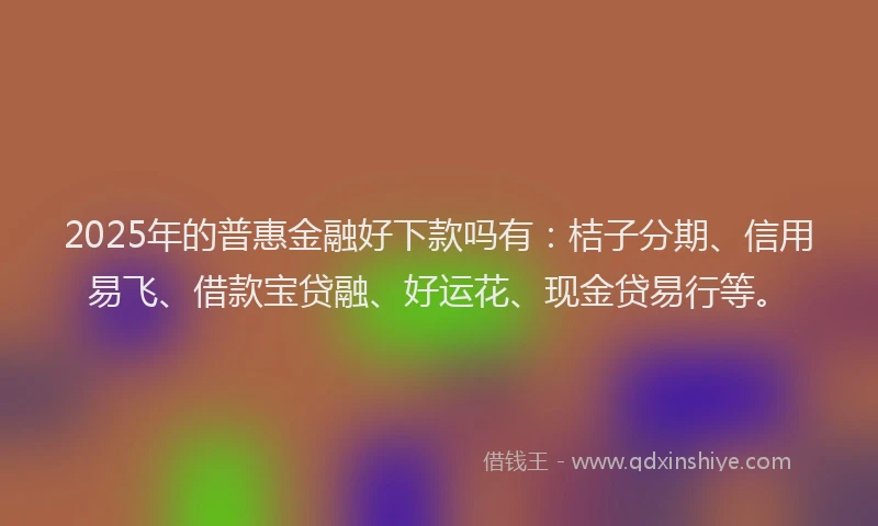 2025年的普惠金融好下款吗有：桔子分期、信用易飞、借款宝贷融、好运花、现金贷易行等。