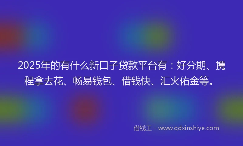 2025年的有什么新口子贷款平台有：好分期、携程拿去花、畅易钱包、借钱快、汇火佑金等。