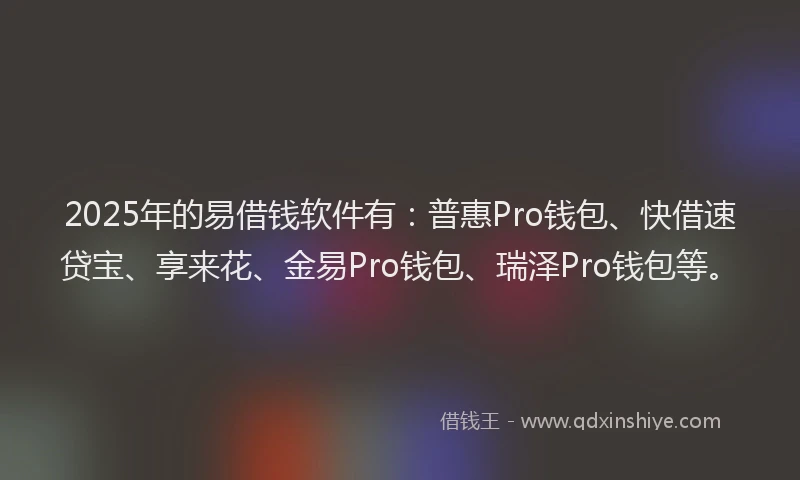 2025年的易借钱软件有：普惠Pro钱包、快借速贷宝、享来花、金易Pro钱包、瑞泽Pro钱包等。
