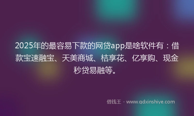 2025年的最容易下款的网贷app是啥软件有：借款宝速融宝、天美商城、桔享花、亿享购、现金秒贷易融等。