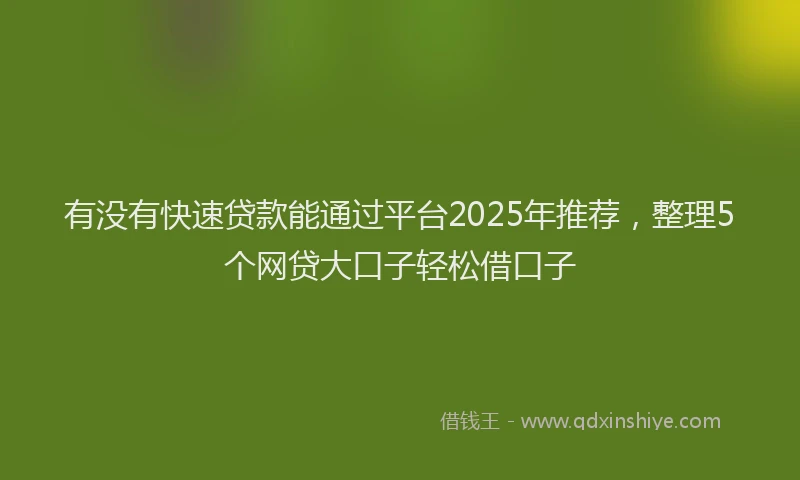 有没有快速贷款能通过平台2025年推荐，整理5个网贷大口子轻松借口子