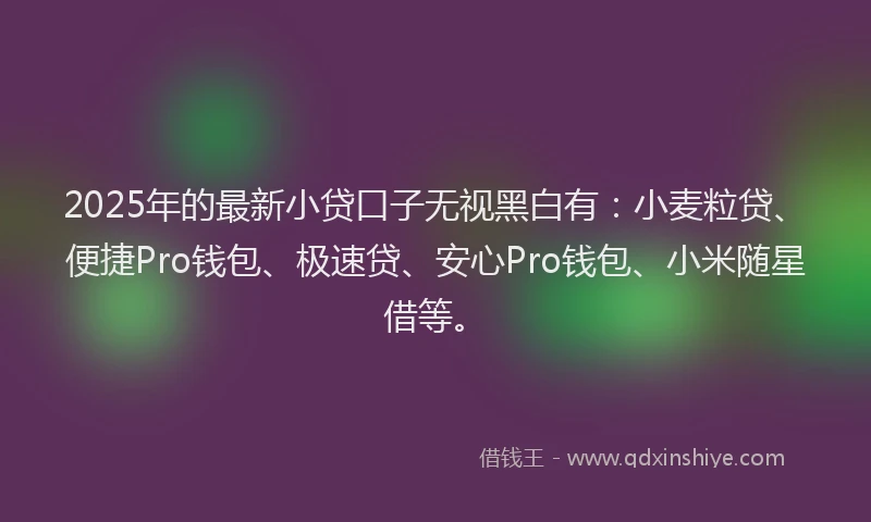 2025年的最新小贷口子无视黑白有：小麦粒贷、便捷Pro钱包、极速贷、安心Pro钱包、小米随星借等。