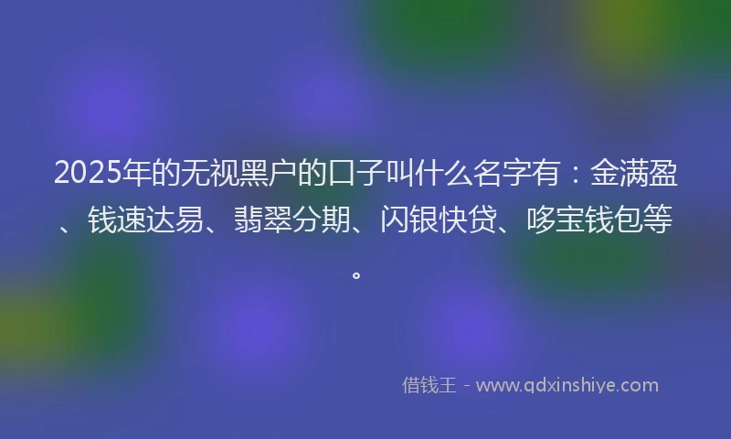 2025年的无视黑户的口子叫什么名字有：金满盈、钱速达易、翡翠分期、闪银快贷、哆宝钱包等。