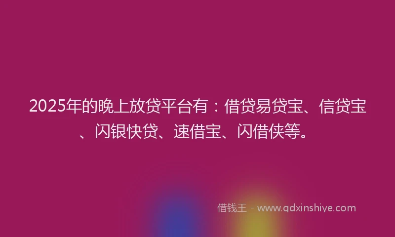 2025年的晚上放贷平台有：借贷易贷宝、信贷宝、闪银快贷、速借宝、闪借侠等。