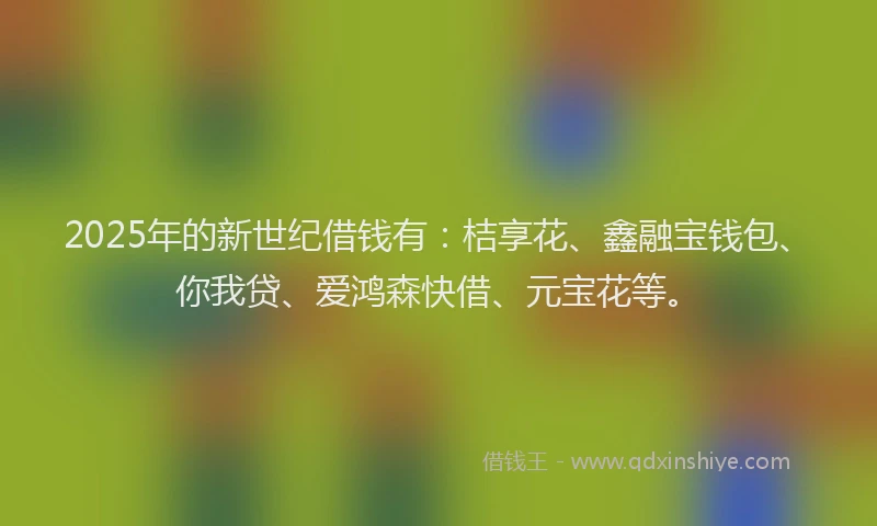 2025年的新世纪借钱有：桔享花、鑫融宝钱包、你我贷、爱鸿森快借、元宝花等。